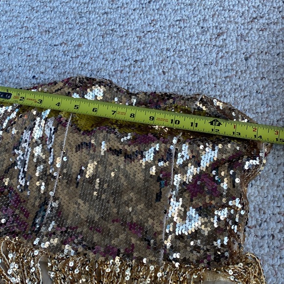 Gold sequin jumpsuit sheer akira Taylor swift bling party unique strapless M - Picture 10 of 13